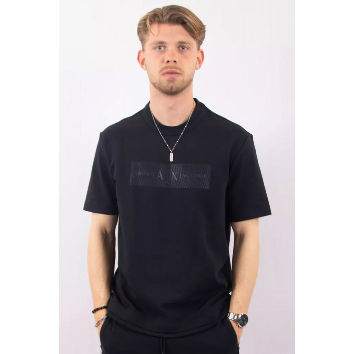 Armani Exchange | AX XM002470 AF21869 Textured Minimalist Stripe Logo Design Oversize T-Shirt