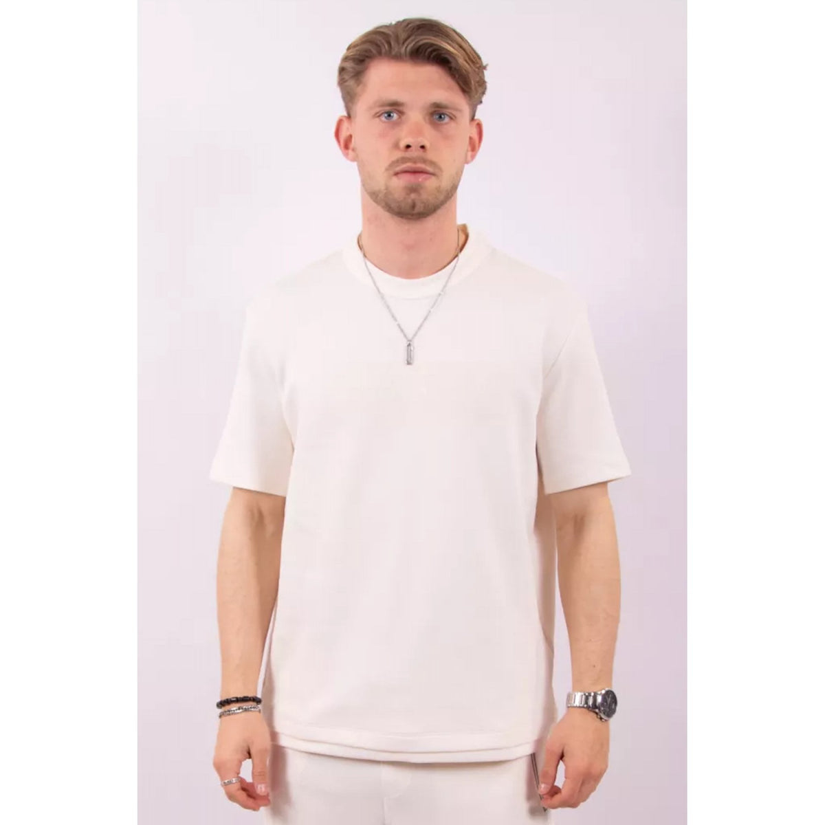 Armani Exchange | AX XM002470 AF21869 Textured Minimalist Stripe Logo Design Oversize T-Shirt