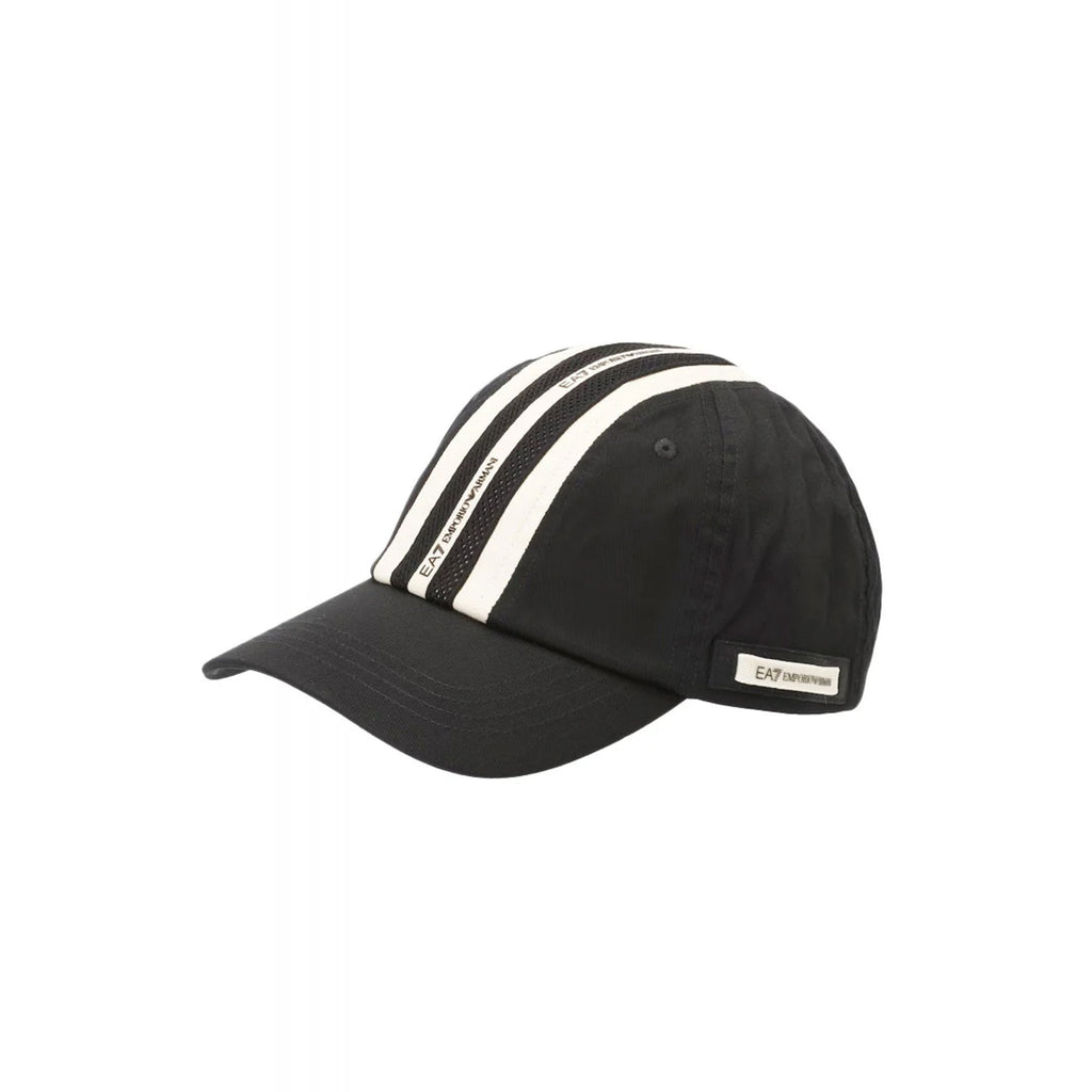 EA7 | Emporio Armani 7X000587 AF15502 Contrast 3 Stripe Logo Baseball Cap - Black