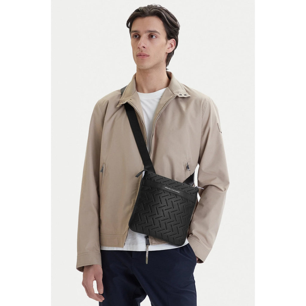Armani Exchange | AX XM002597 AF22652 Embossed Flat Repeat Logo Leather Cross Body Messenger Bag - Black
