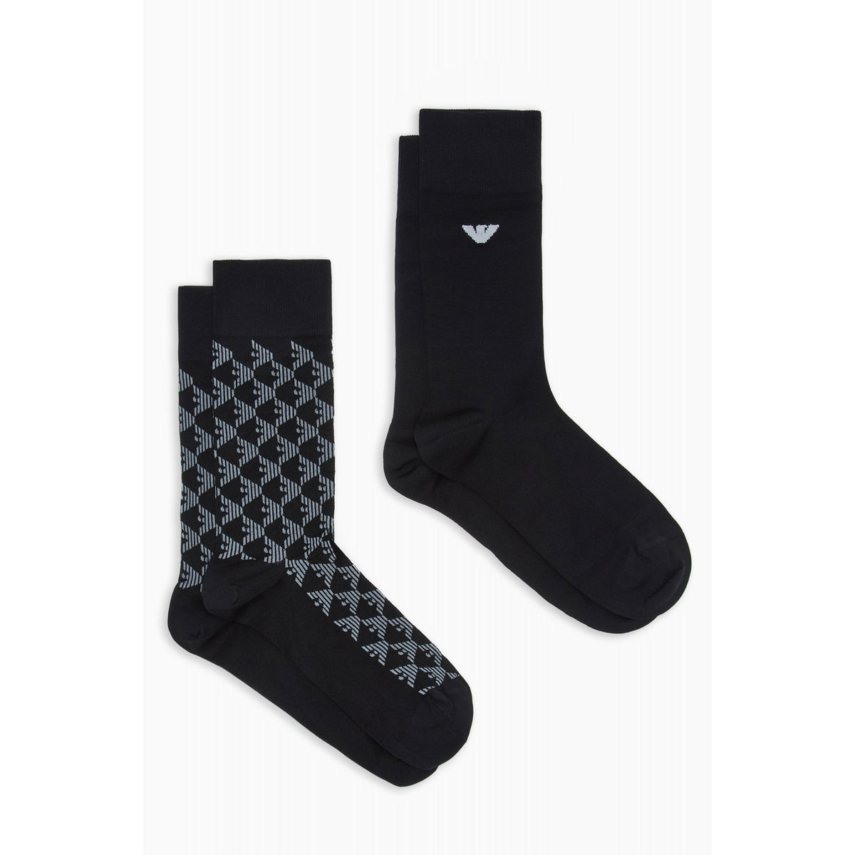 Emporio Armani AF20087 0543 Black Eagle Logo Calza Essential 2 Pack Socks - Black
