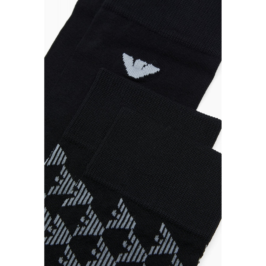 Emporio Armani AF20087 0543 Black Eagle Logo Calza Essential 2 Pack Socks - Black