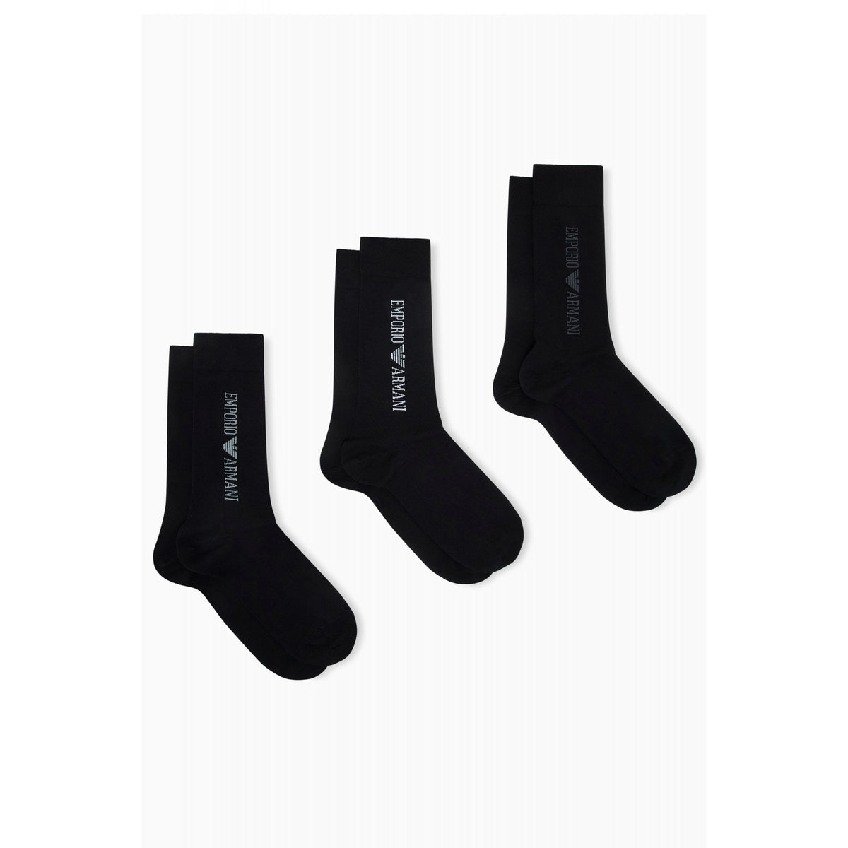 Emporio Armani AF20083 0554 Jacquard Logo Print Calza Essential 3 Pack Socks - Black