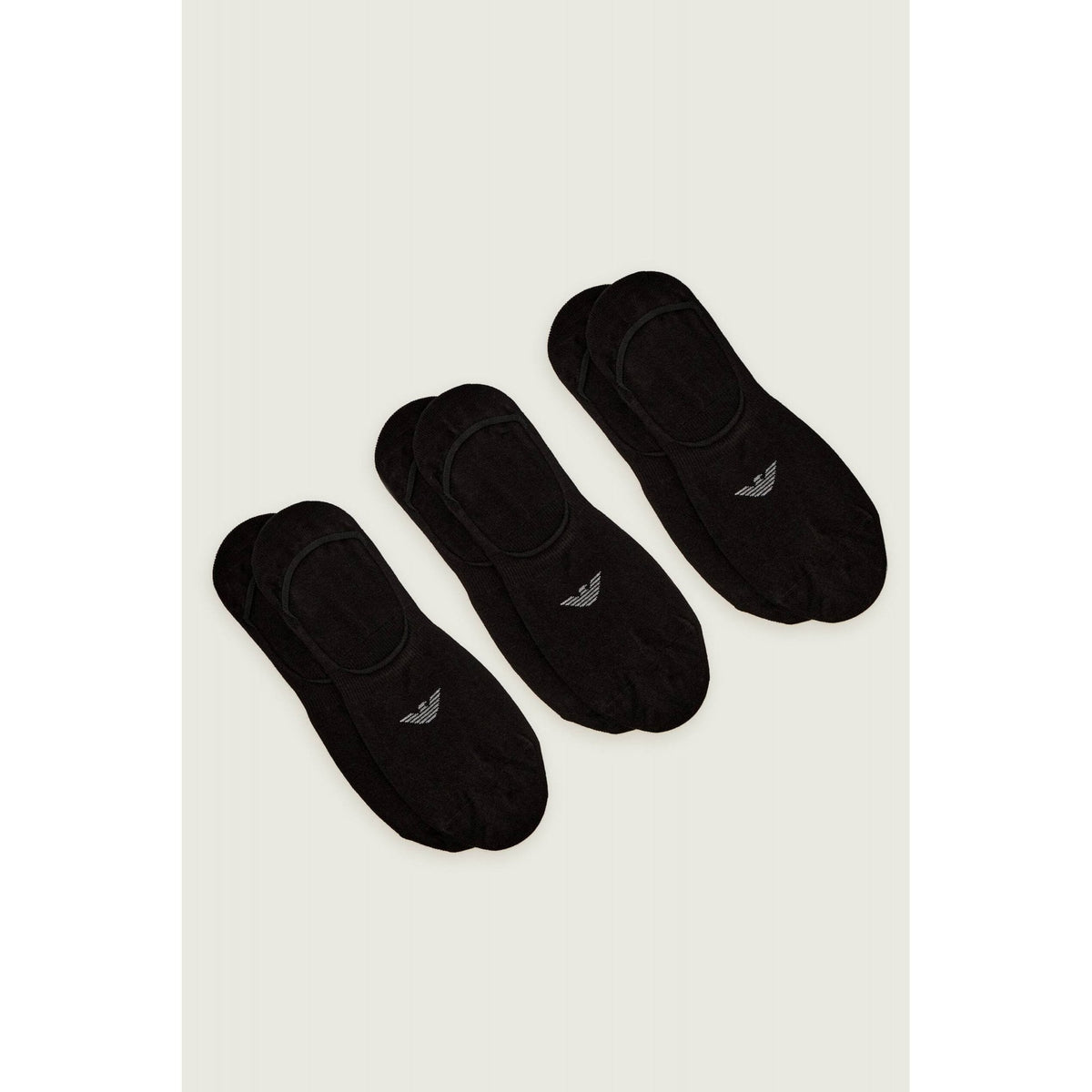 Emporio Armani AF14446 0548 Calza Invisible 3 Pack Logo Ankle Tripack Footie Socks - Black