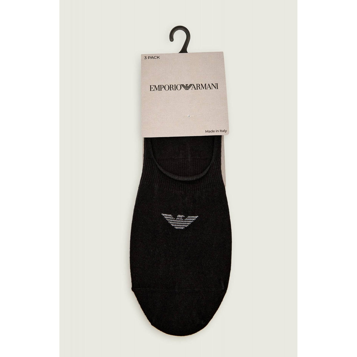 Emporio Armani AF14446 0548 Calza Invisible 3 Pack Logo Ankle Tripack Footie Socks - Black