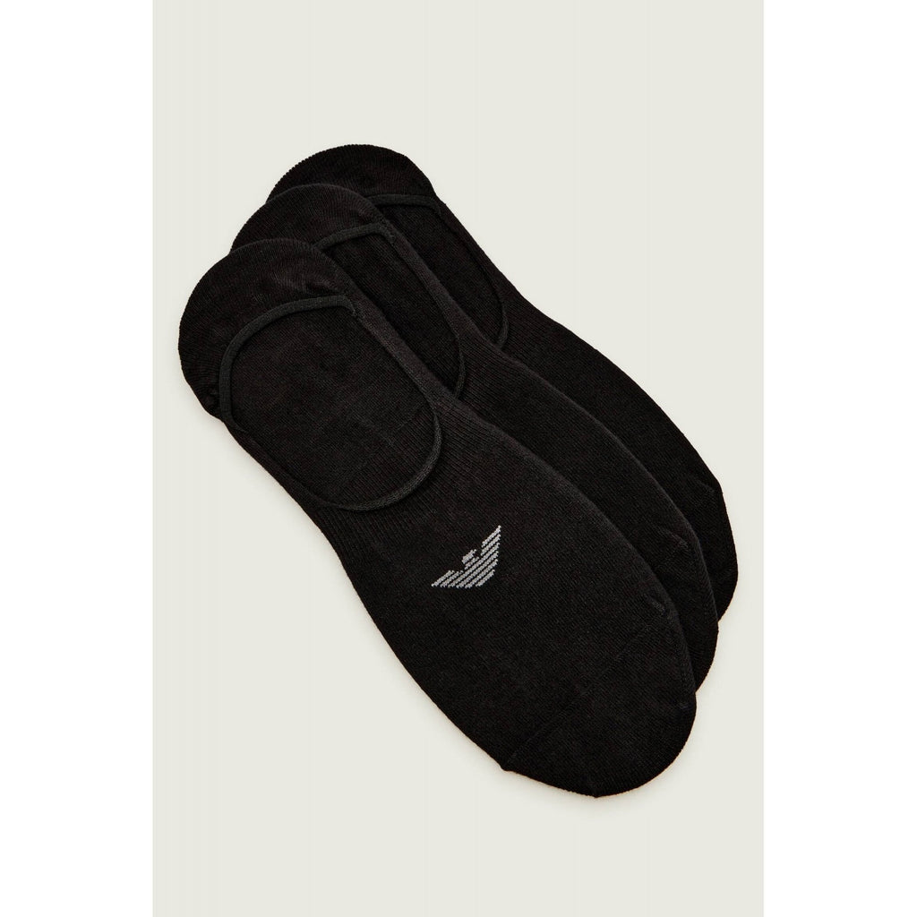Emporio Armani AF14446 0548 Calza Invisible 3 Pack Logo Ankle Tripack Footie Socks - Black