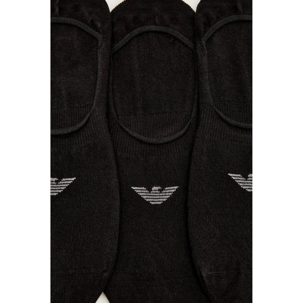Emporio Armani AF14446 0548 Calza Invisible 3 Pack Logo Ankle Tripack Footie Socks - Black
