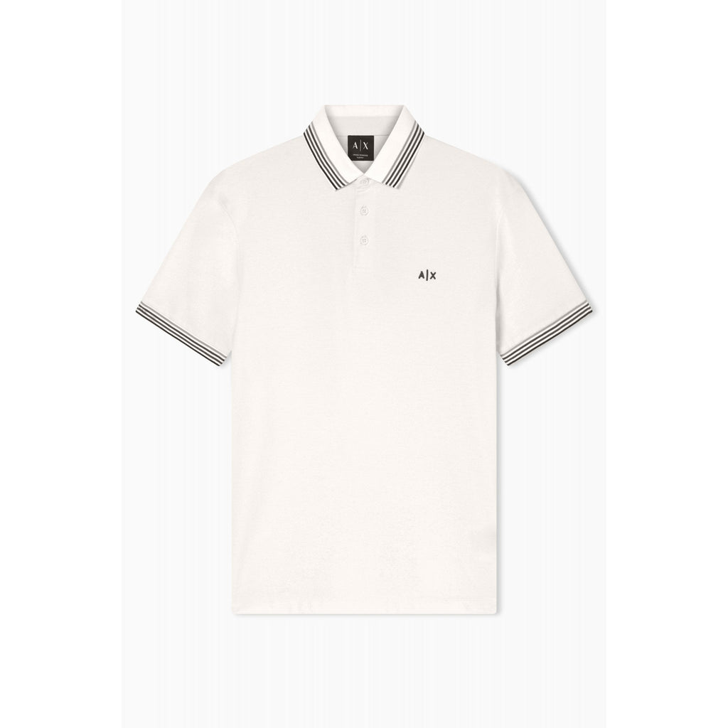 Armani Exchange | AX XM002326 AF13026 A|X Logo Stripe Tipped Pique Cotton Polo T-Shirt - Cream