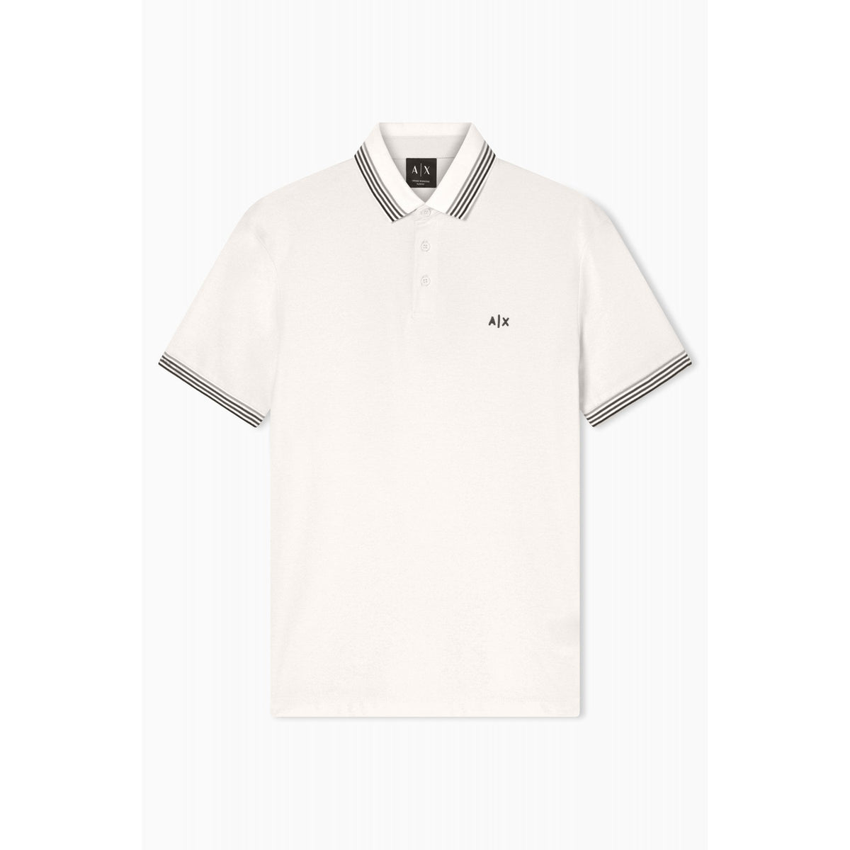 Armani Exchange | AX XM002326 AF13026 A|X Logo Stripe Tipped Pique Cotton Polo T-Shirt - Cream