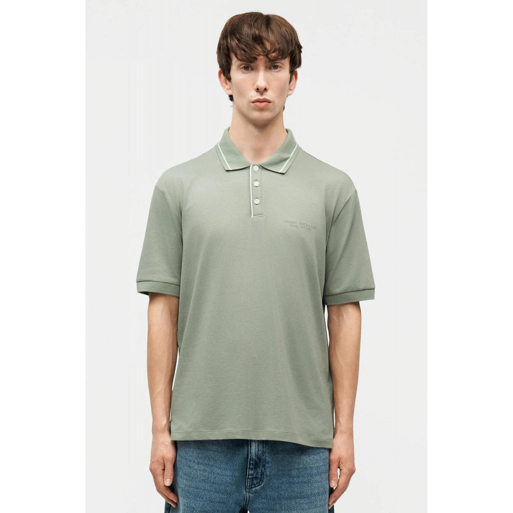 Armani Exchange | AX XM001557 AF10363 Injection Mould Logo Tipped Pique Polo T-Shirt - Hedge Green