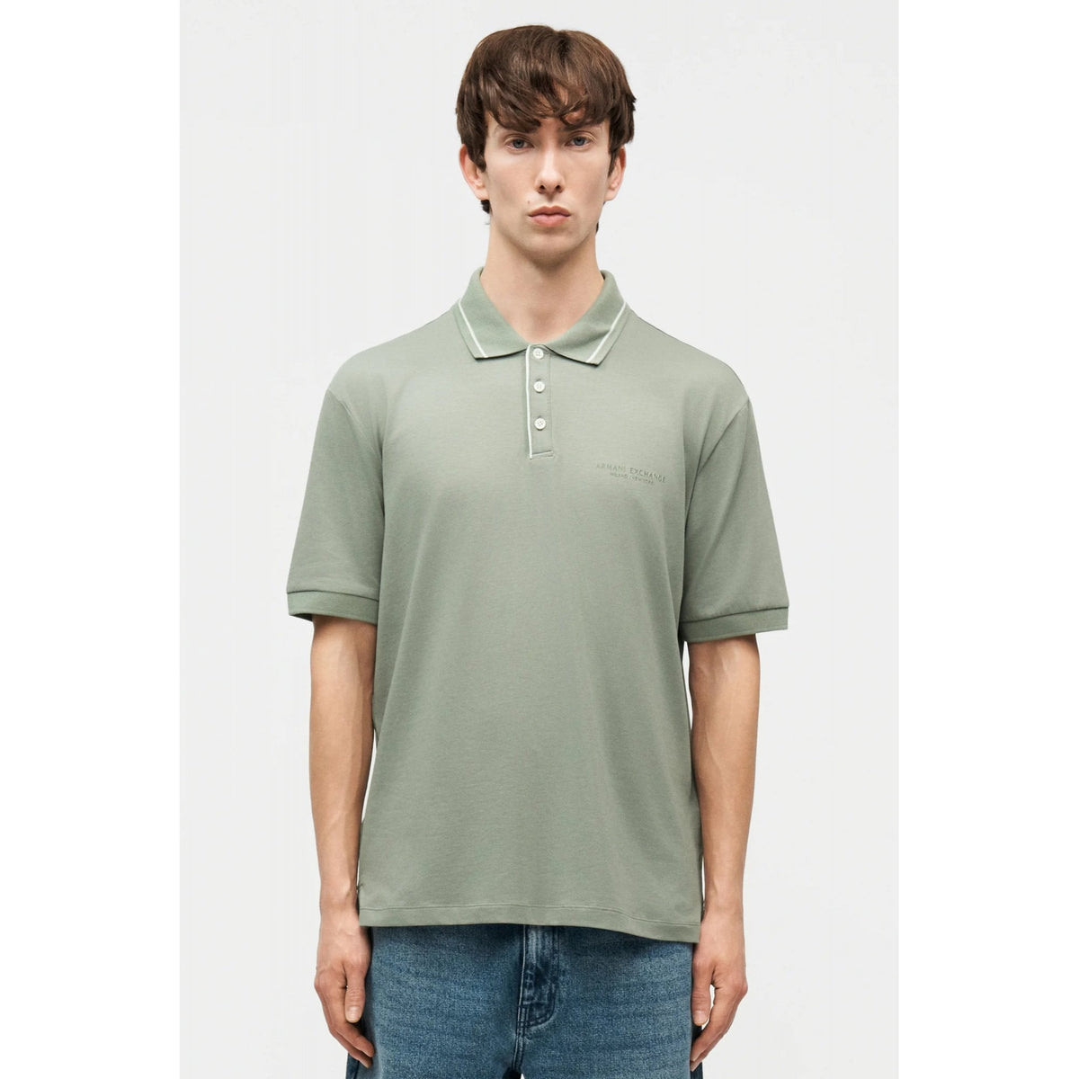 Armani Exchange | AX XM001557 AF10363 Injection Mould Logo Tipped Pique Polo T-Shirt - Hedge Green