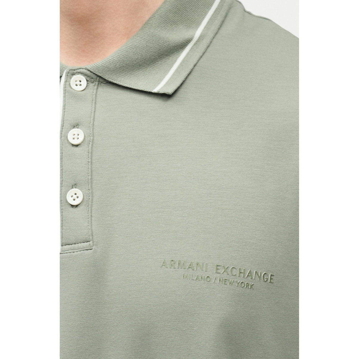 Armani Exchange | AX XM001557 AF10363 Injection Mould Logo Tipped Pique Polo T-Shirt - Hedge Green