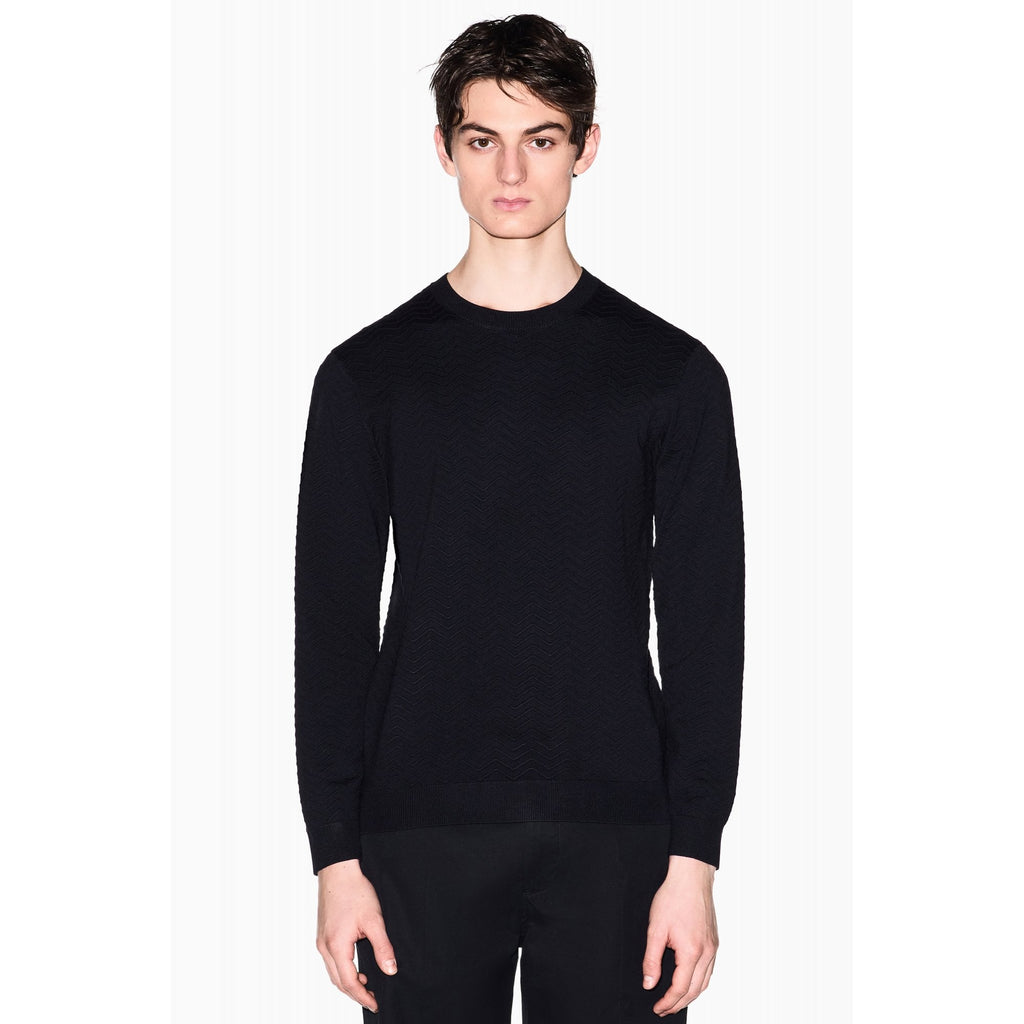 Armani Exchange | AX XM002435 AF10454 Technical Fabric Waves Pattern Design Jumper - Dark Navy