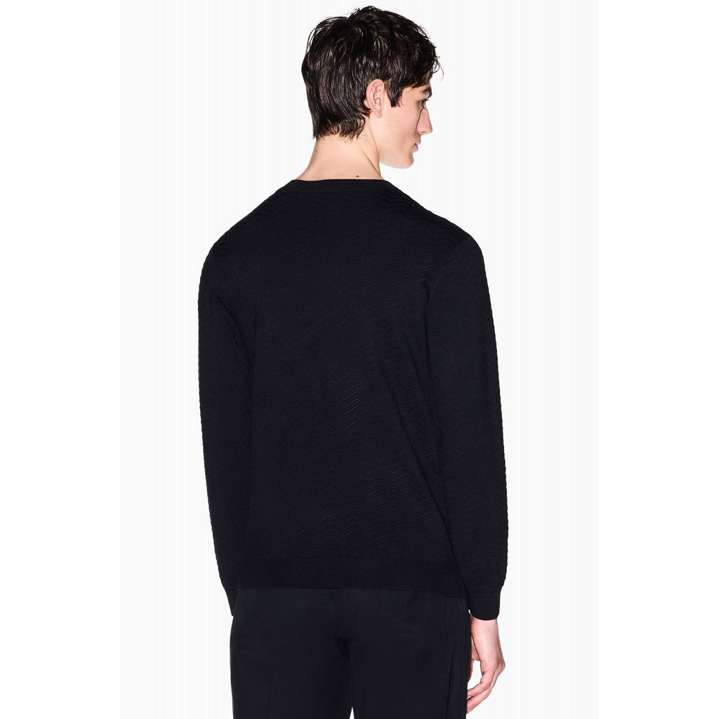 Armani Exchange | AX XM002435 AF10454 Technical Fabric Waves Pattern Design Jumper - Dark Navy