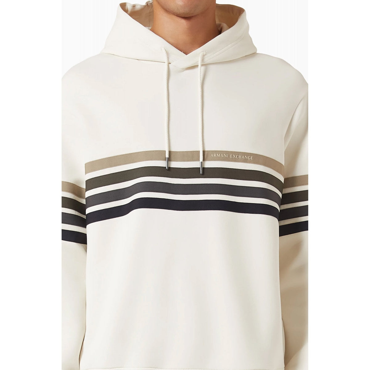 Armani Exchange | AX XM002053 AF10818 Technical Multi-Stripe Relaxed Fit Overhead Hood - Cream
