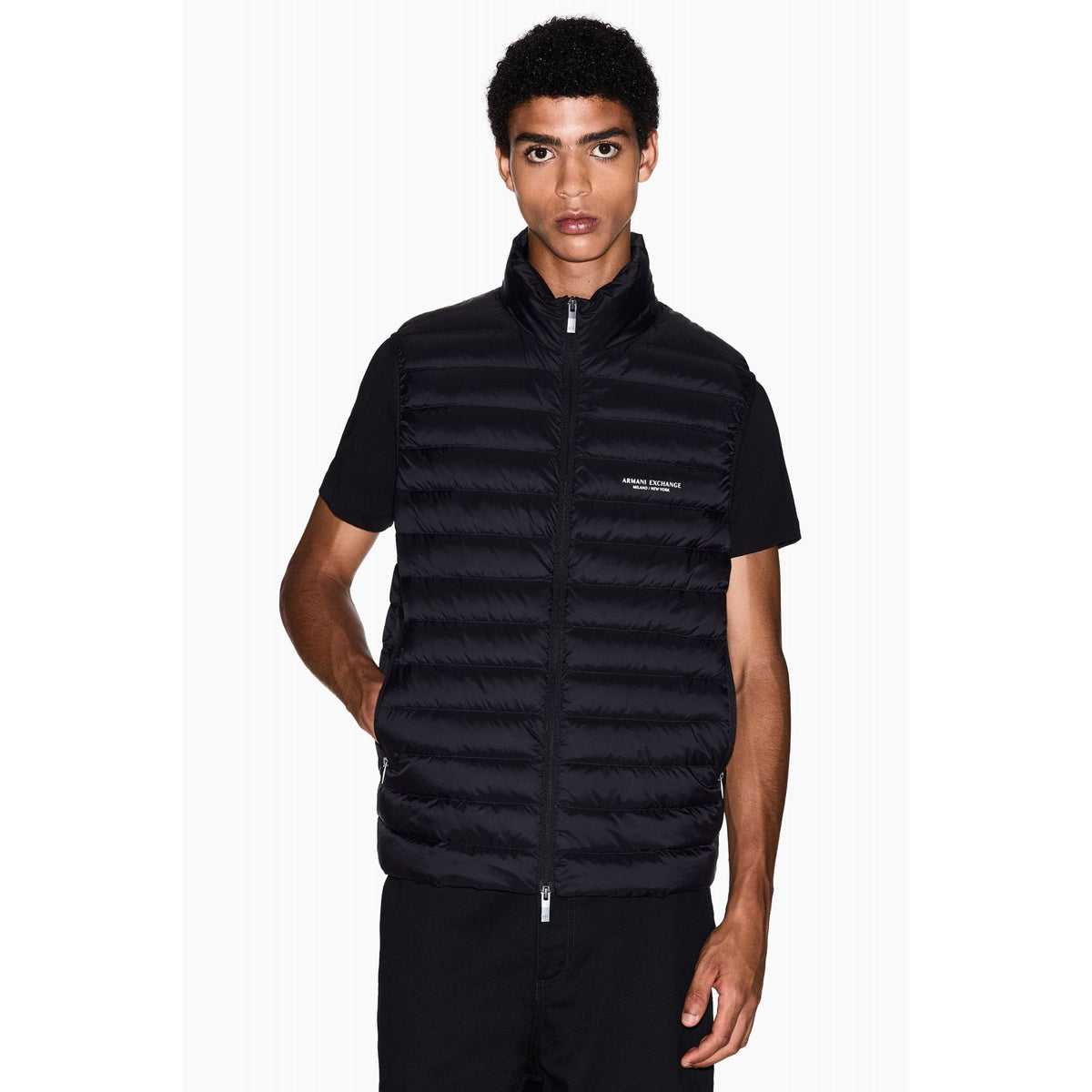 Armani Exchange | AX XM001576 AF16927 Piumino High Collar Quilted Padded Down Gilet - Black