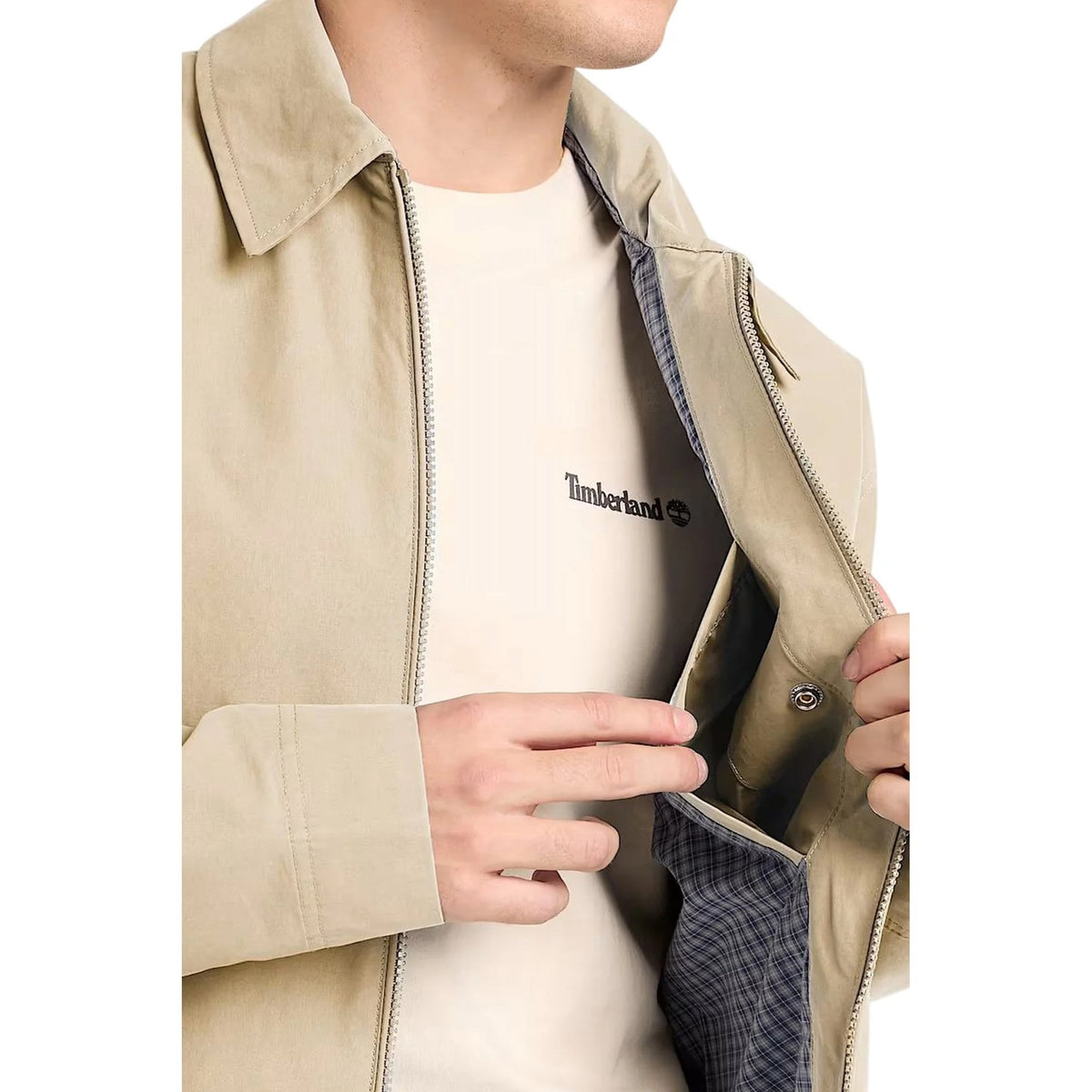 Timberland TB0A4495 DWR Bomber Shirt Collar Cotton Stratham Jacket - Beige