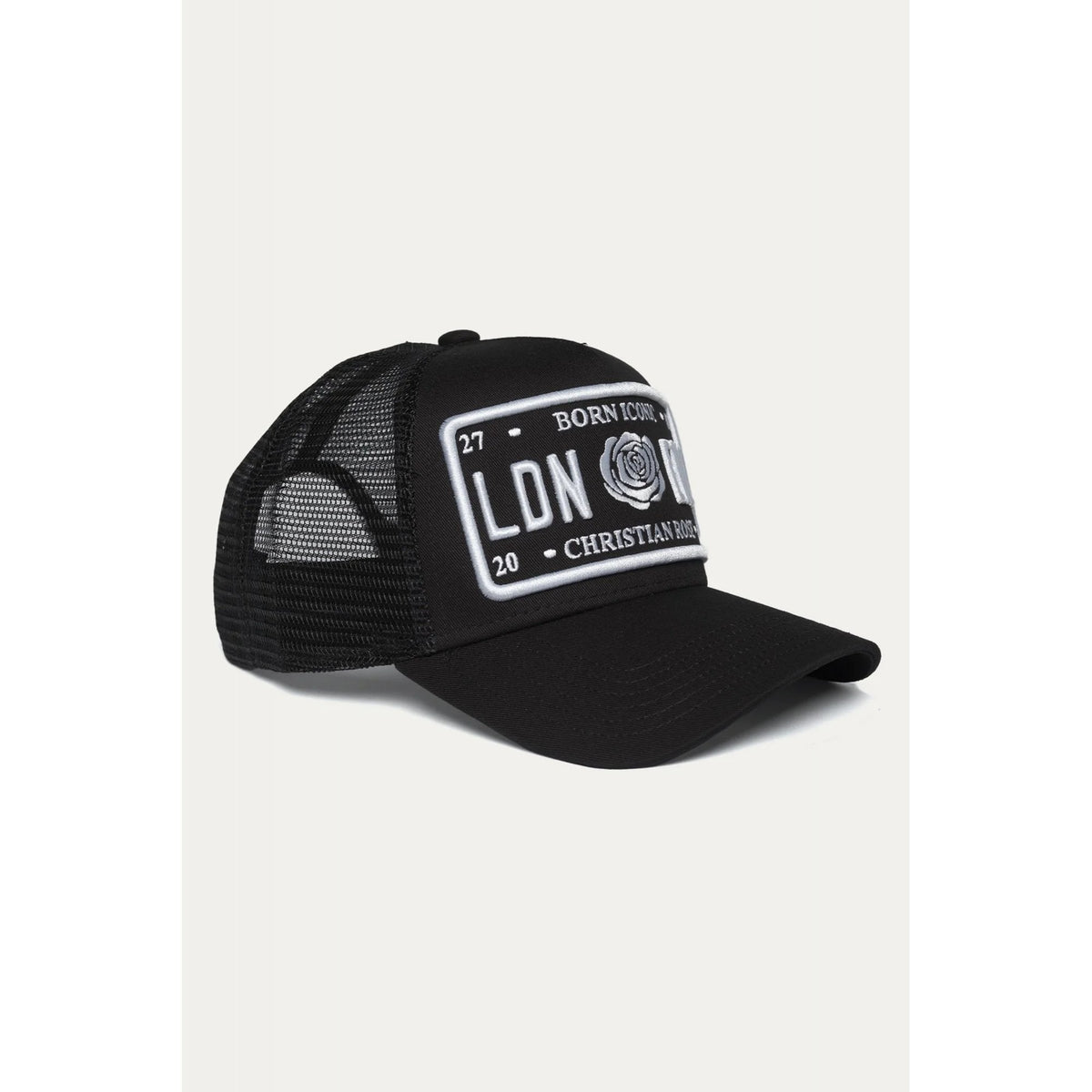 Christian Rose | CR002BW London England Born Iconic Trucker Mesh Baseball Cap - Black/White