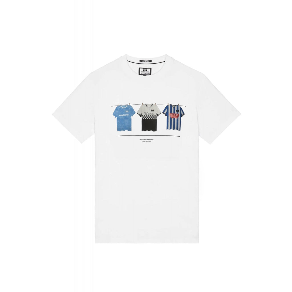 Weekend Offender WOTSB2 Blank Football Style Tees Hanging on Washing Line Graphic T-Shirt - White