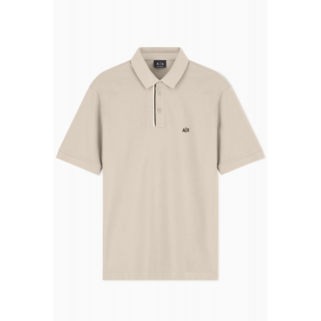 Armani Exchange | AX XM002067 AF10366 A|X Logo Tipped Pique Cotton Polo T-Shirt - Stone Winter Twig
