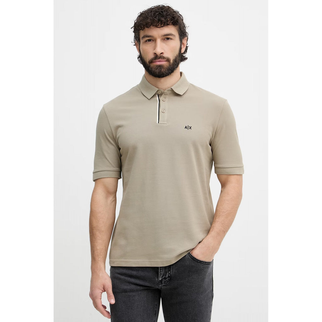Armani Exchange | AX XM002067 AF10366 A|X Logo Tipped Pique Cotton Polo T-Shirt - Stone Winter Twig