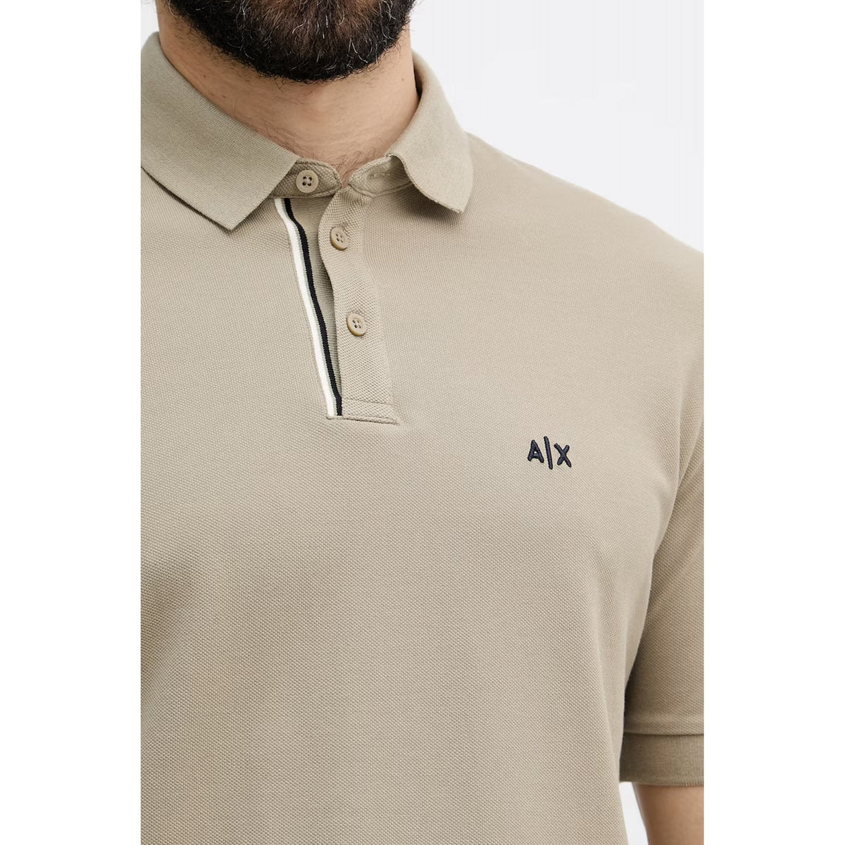 Armani Exchange | AX XM002067 AF10366 A|X Logo Tipped Pique Cotton Polo T-Shirt - Stone Winter Twig