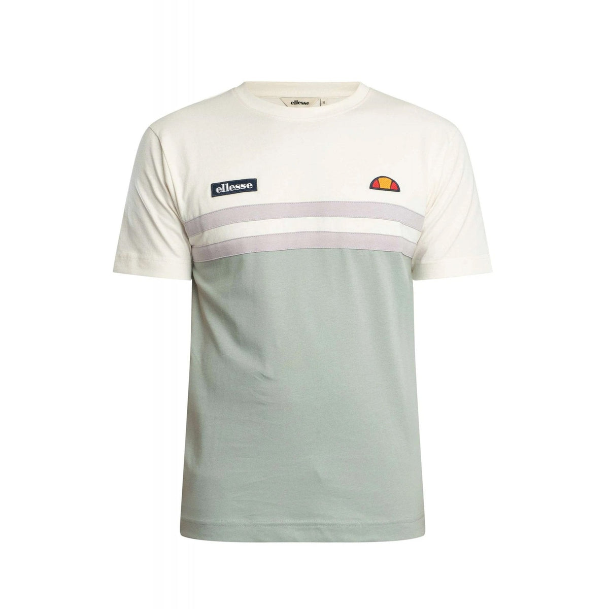 Ellesse Venire 8507 Contrast Colour Block Stripe Half-Sleeve T-Shirt - Sage/Off White