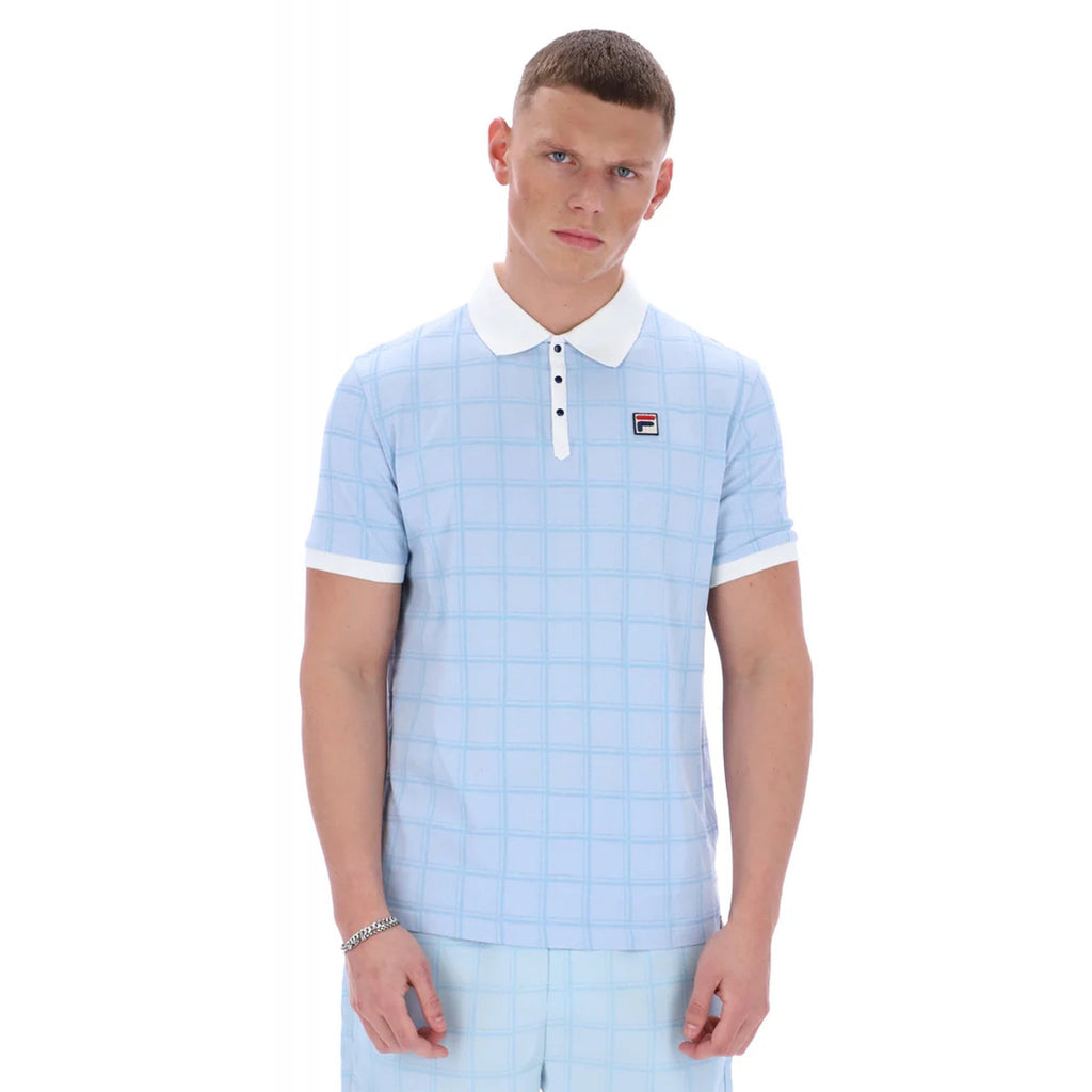 Fila Vintage Ignazo MG060 Classic Tonal Check Polo T-Shirt - Sky