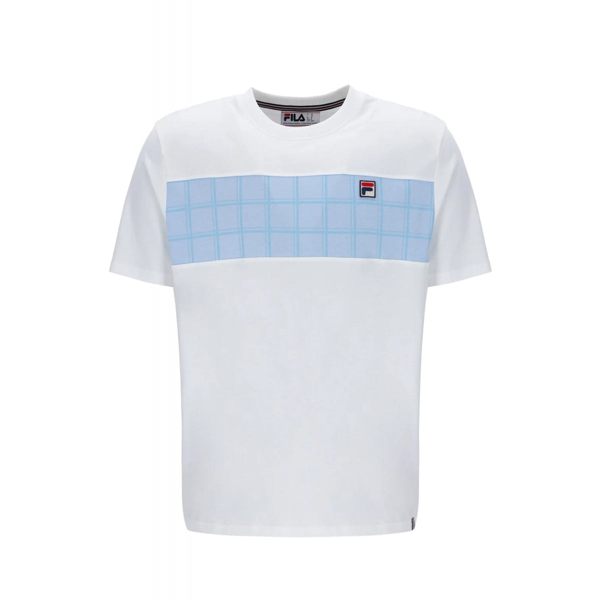 Fila Vintage Mano MH043 Cut & Sew Tonal Check Panel T-Shirt - White/Sky