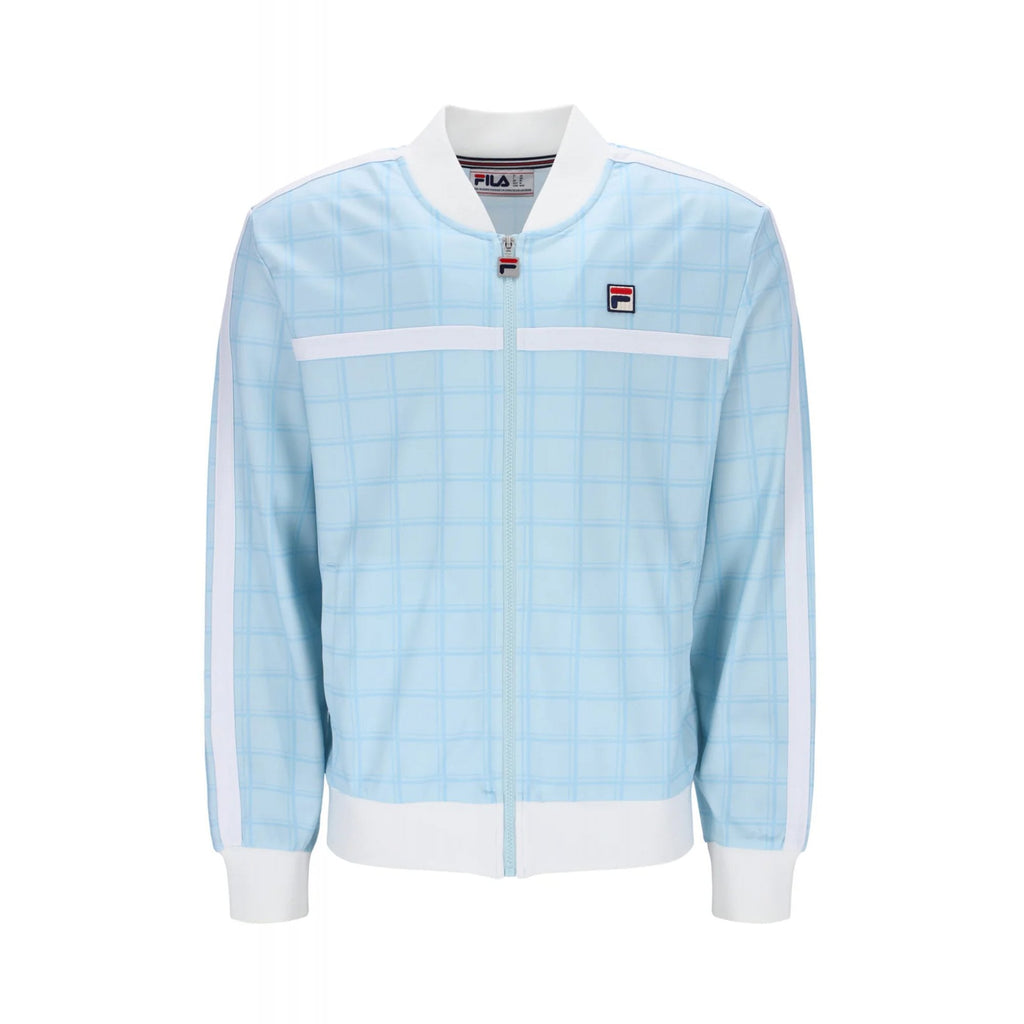 Fila Vintage Filippo MH042 Contrast Tonal Check Baseball Collar Track Top - Sky