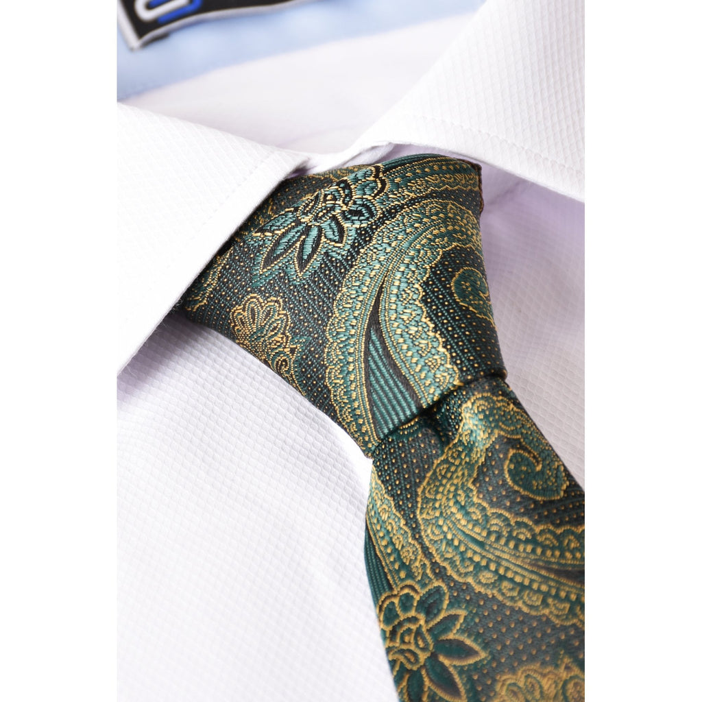 CB 106 Paisley Pattern Tie Plus Free Handkerchief Set - Bottle Green