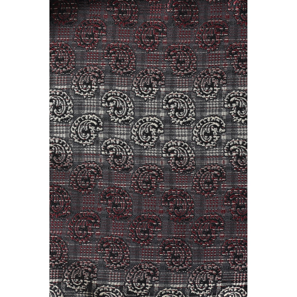 CB 107 Floral Check Pattern Two-Tone Design Tie Plus Free Handkerchief Set - Red/Grey