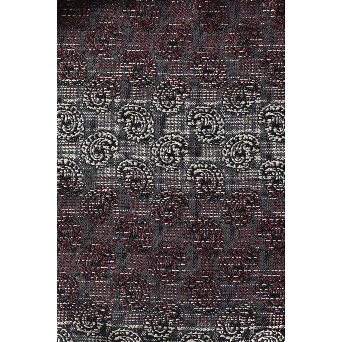 CB 107 Floral Check Pattern Two-Tone Design Tie Plus Free Handkerchief Set - Red/Grey