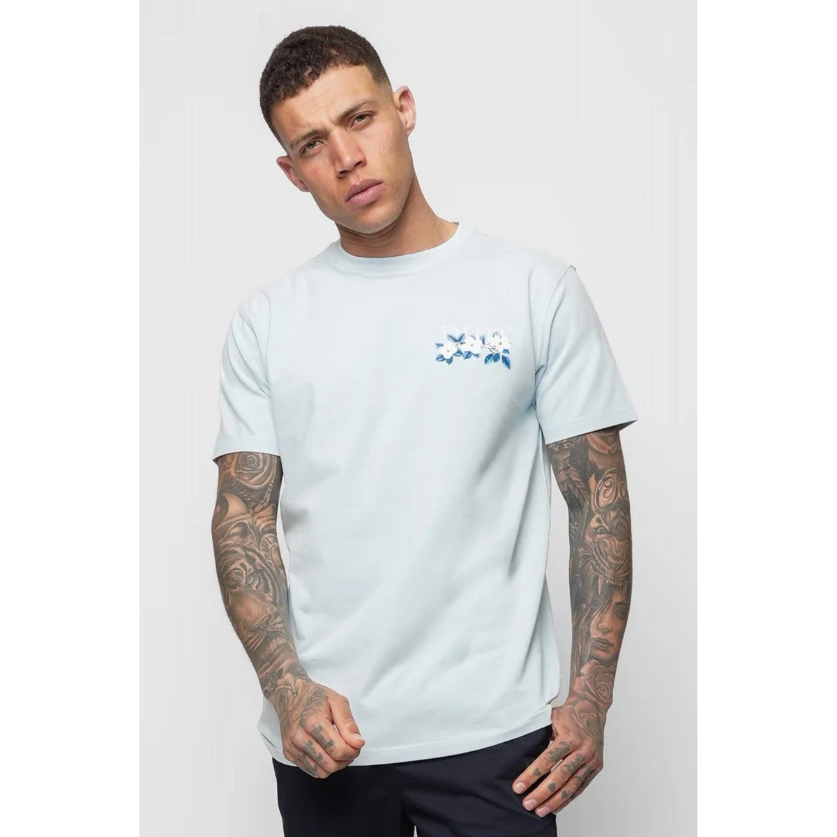 Valere Milano | Fusine VM-330 White Flowers Digital Graphic Print Half Sleeve T-Shirt