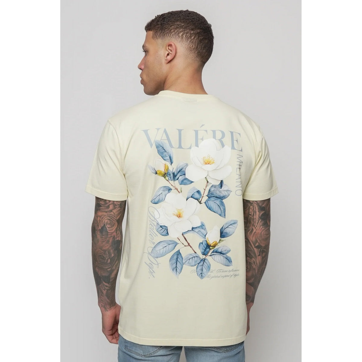 Valere Milano | Fusine VM-330 White Flowers Digital Graphic Print Half Sleeve T-Shirt