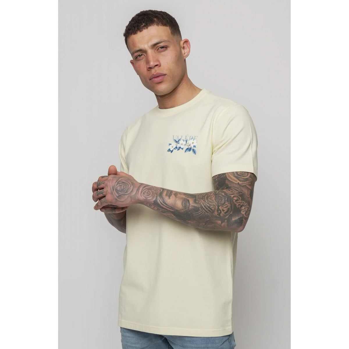 Valere Milano | Fusine VM-330 White Flowers Digital Graphic Print Half Sleeve T-Shirt