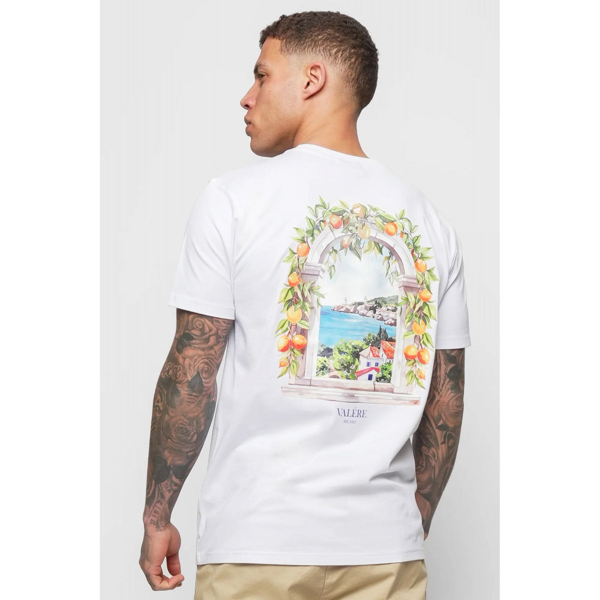 Valere Milano | Tarocco VM-294 Digital Oranges Graphic Print Half Sleeve T-Shirt - White
