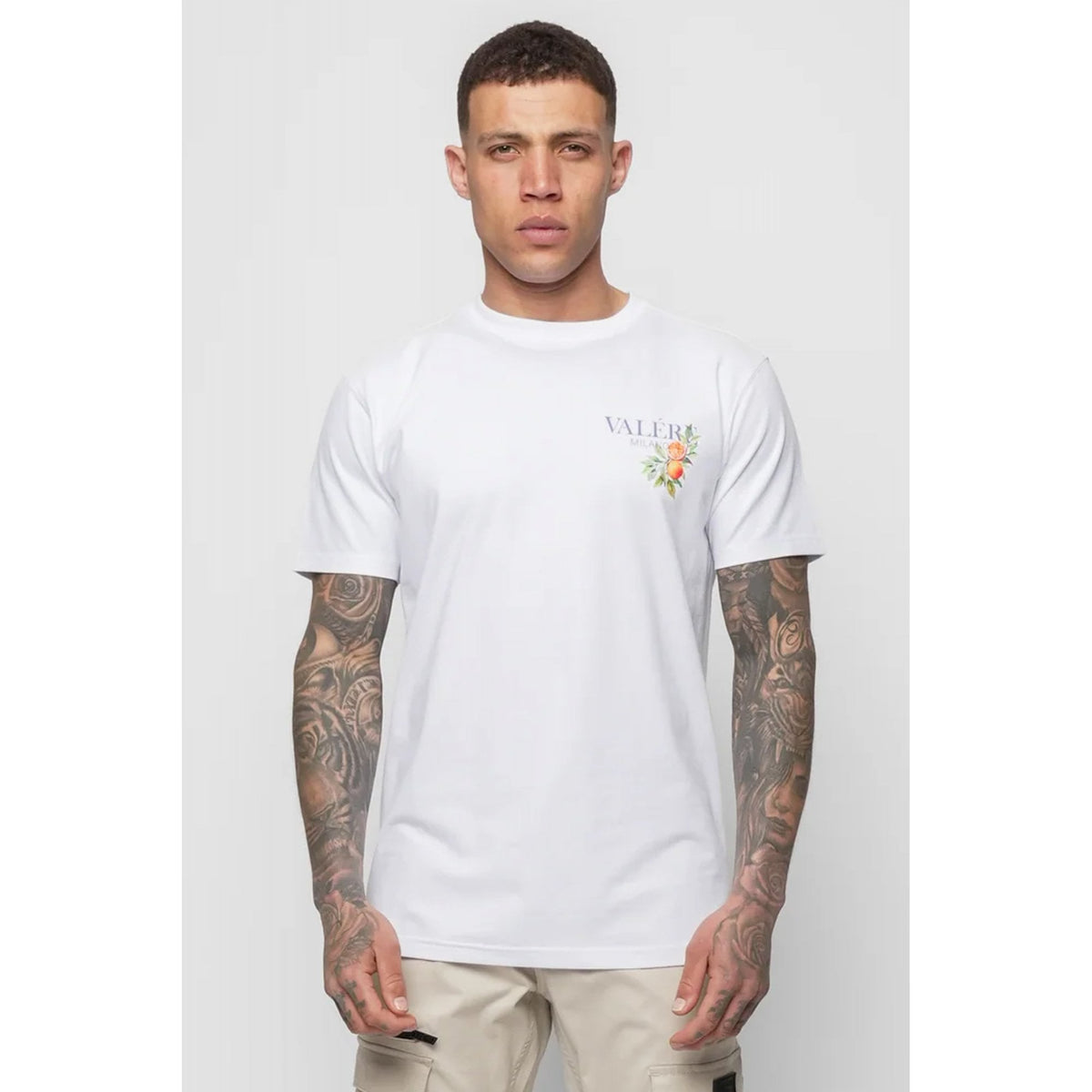 Valere Milano | Tarocco VM-294 Digital Oranges Graphic Print Half Sleeve T-Shirt - White