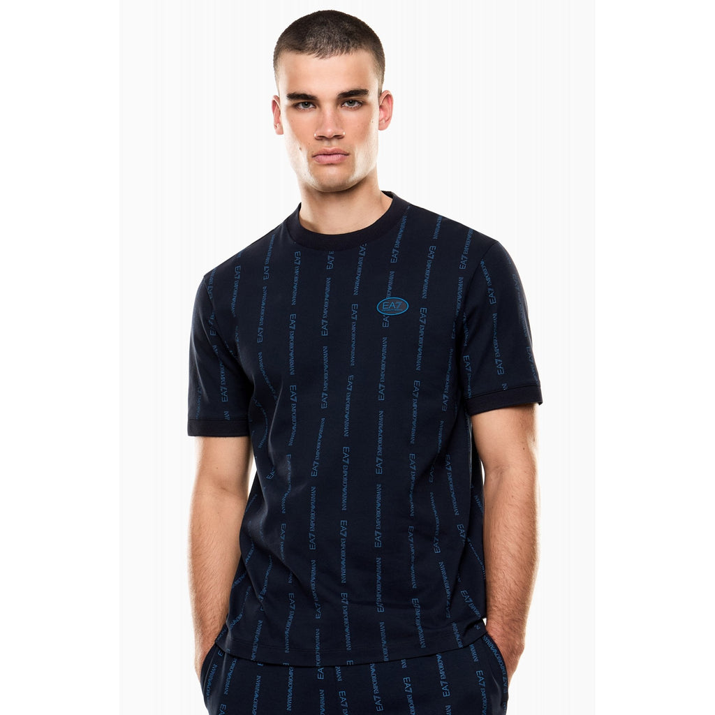 EA7 | Emporio Armani 7M001391 AF12874 Contrast Vertical-Striped Motif Repeat Logo T-Shirt