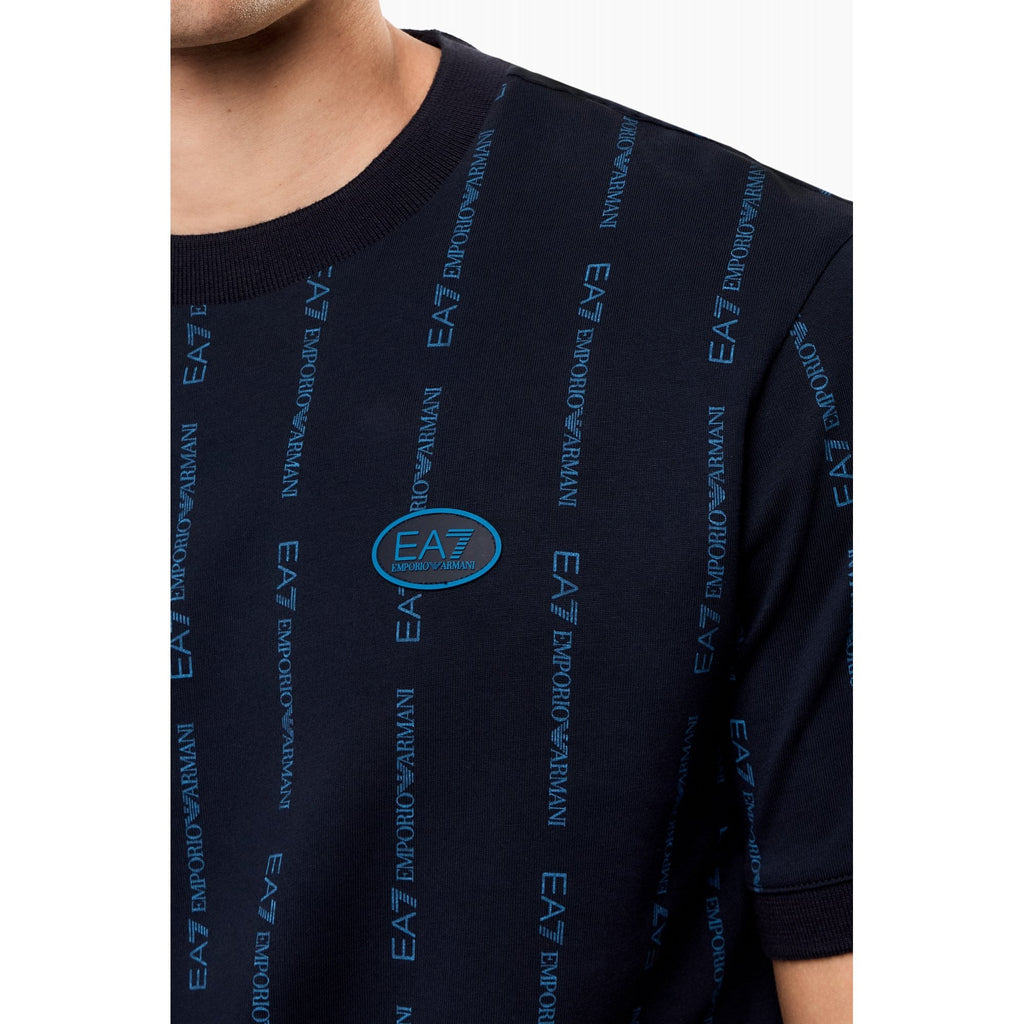EA7 | Emporio Armani 7M001391 AF12874 Contrast Vertical-Striped Motif Repeat Logo T-Shirt