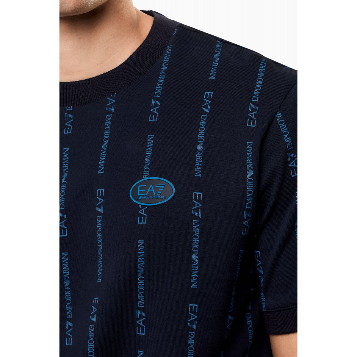 EA7 | Emporio Armani 7M001391 AF12874 Contrast Vertical-Striped Motif Repeat Logo T-Shirt