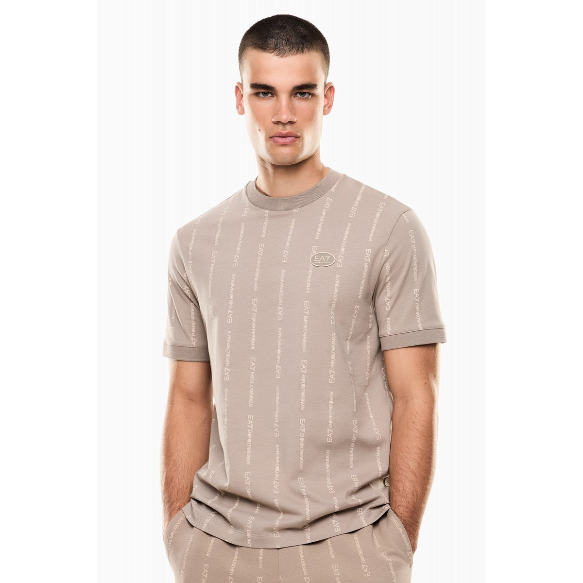 EA7 | Emporio Armani 7M001391 AF12874 Contrast Vertical-Striped Motif Repeat Logo T-Shirt