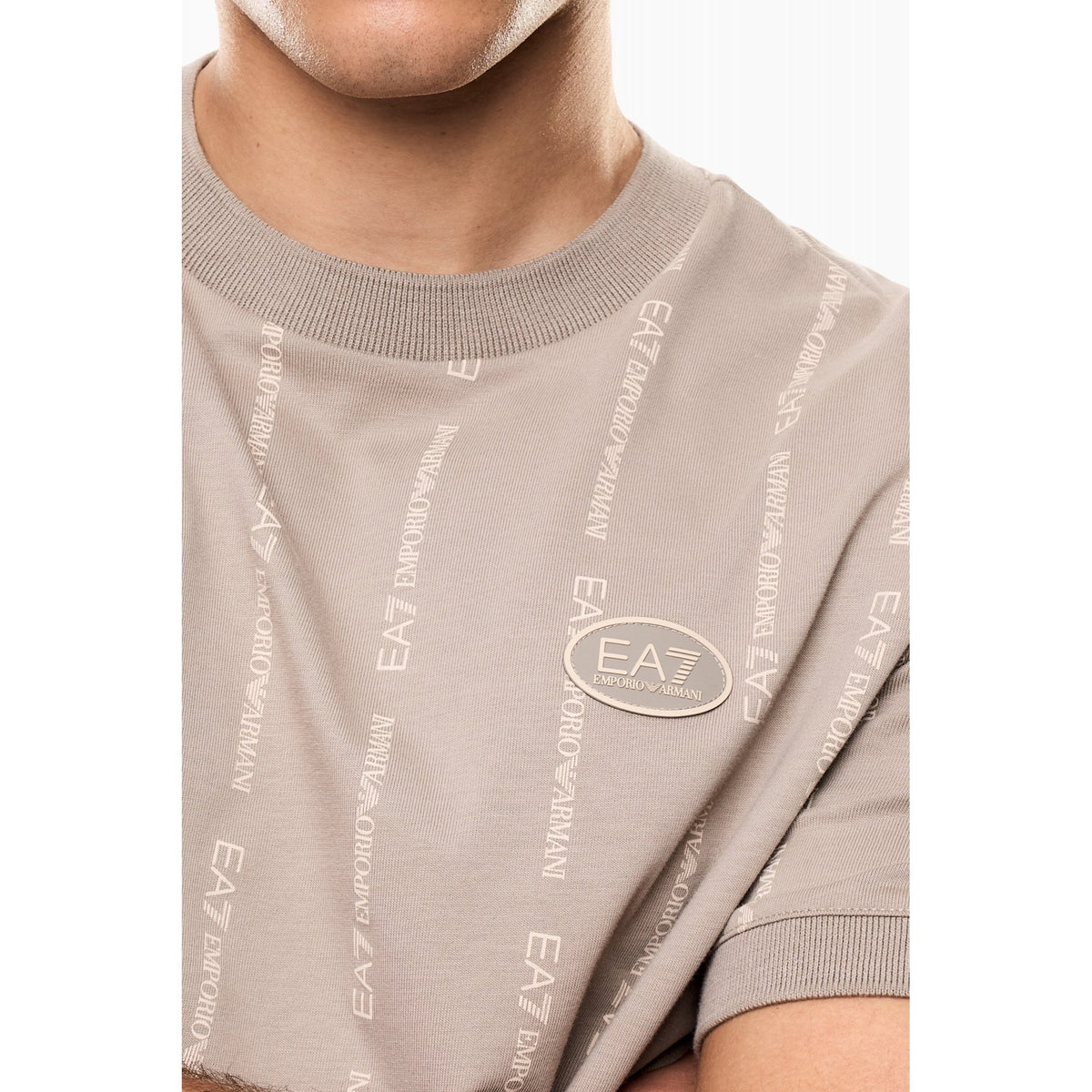 EA7 | Emporio Armani 7M001391 AF12874 Contrast Vertical-Striped Motif Repeat Logo T-Shirt