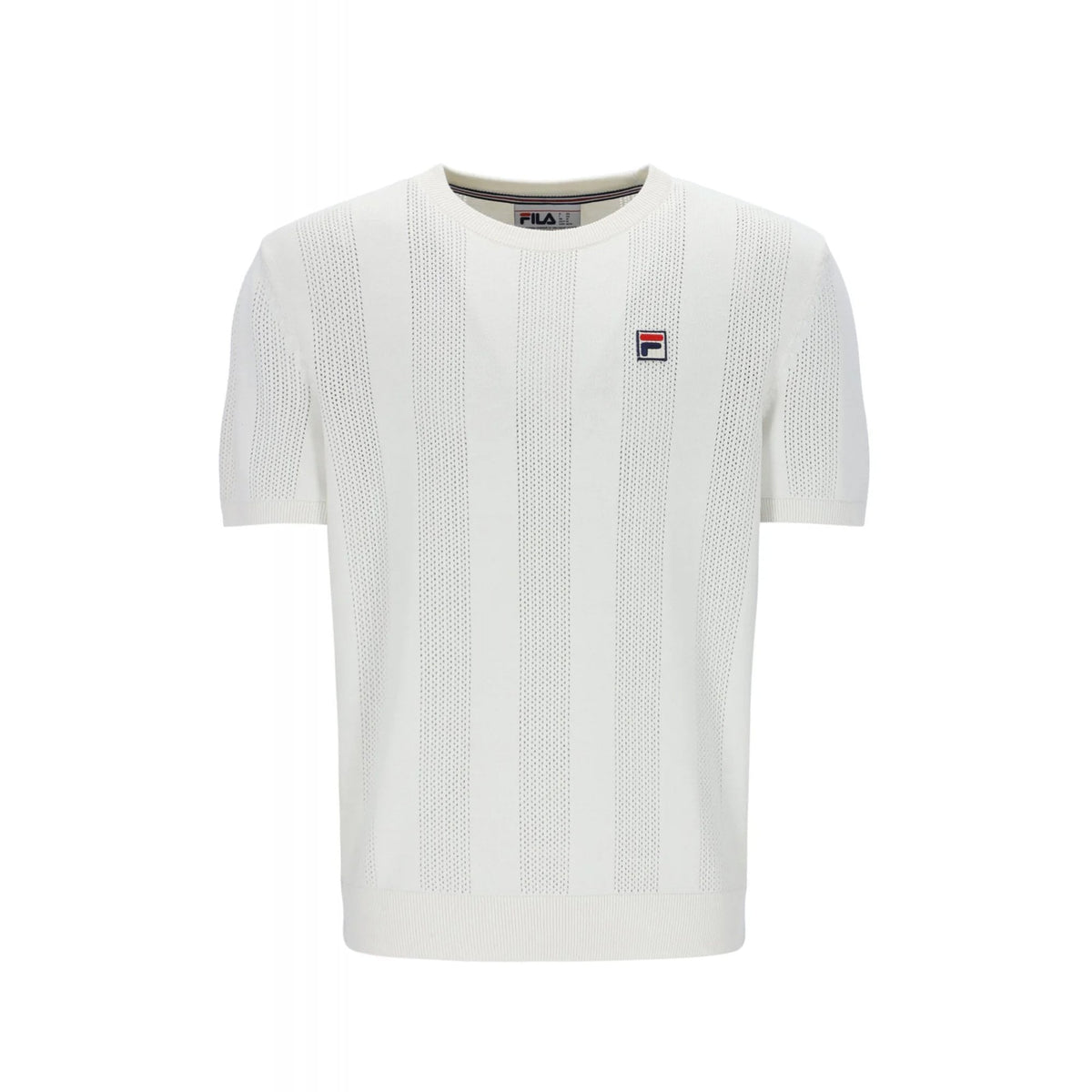 Fila Vintage Corrado MH055 Knitted Panel Ribbed Crew Neck T-Shirt - Gardenia Ecru