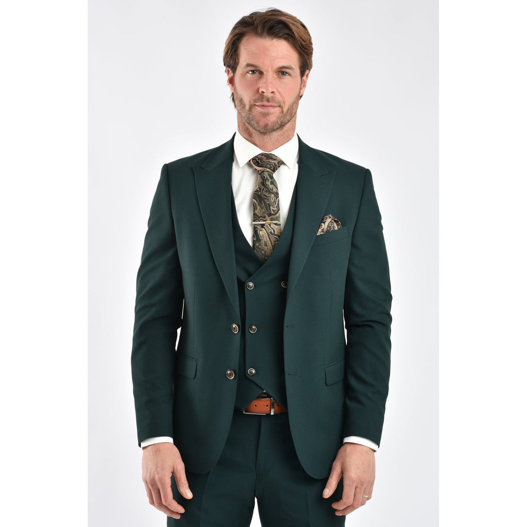 CB Napless Tailored Slim Fit Smooth Textured 3 Piece Suit - Green