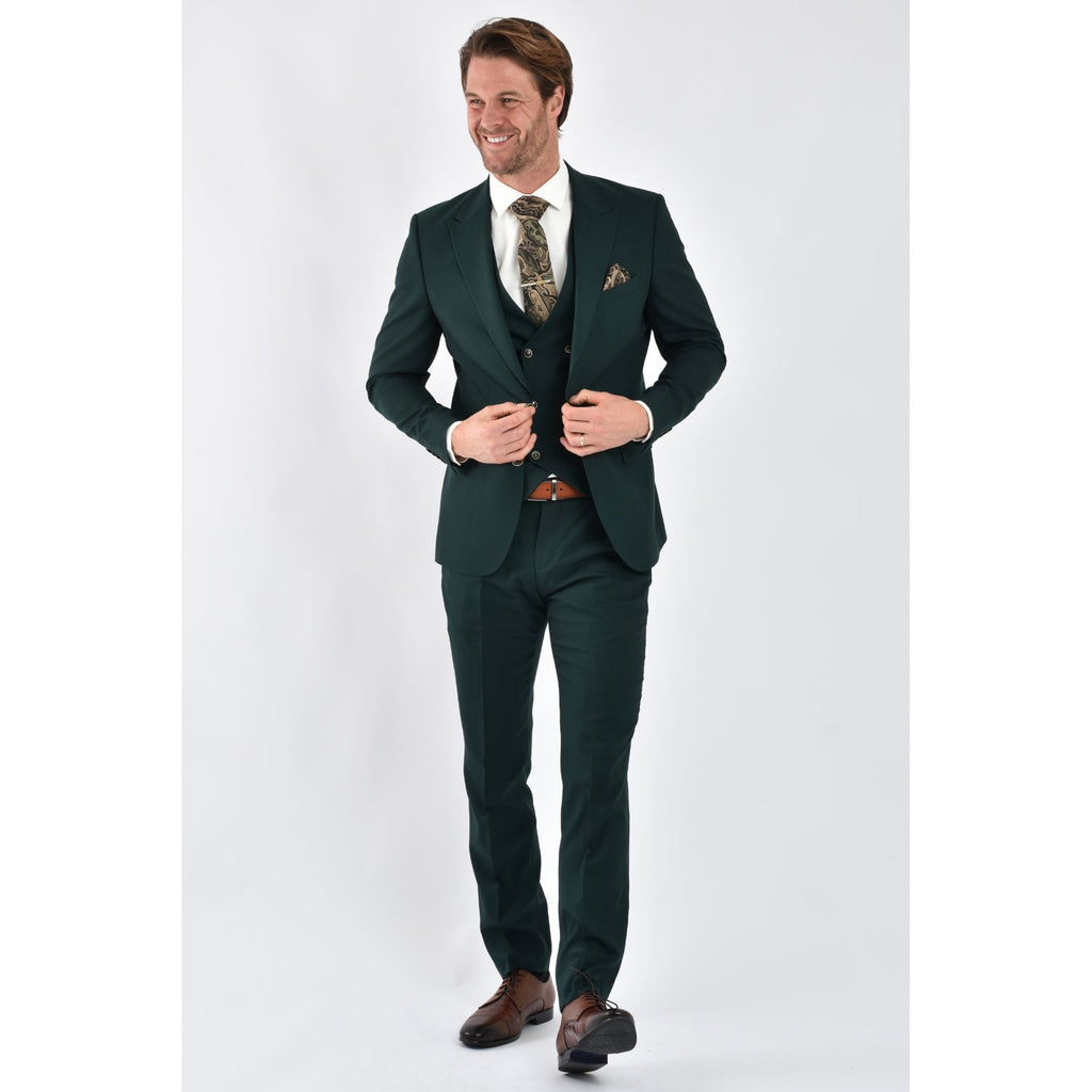 CB Napless Tailored Slim Fit Smooth Textured 3 Piece Suit - Green