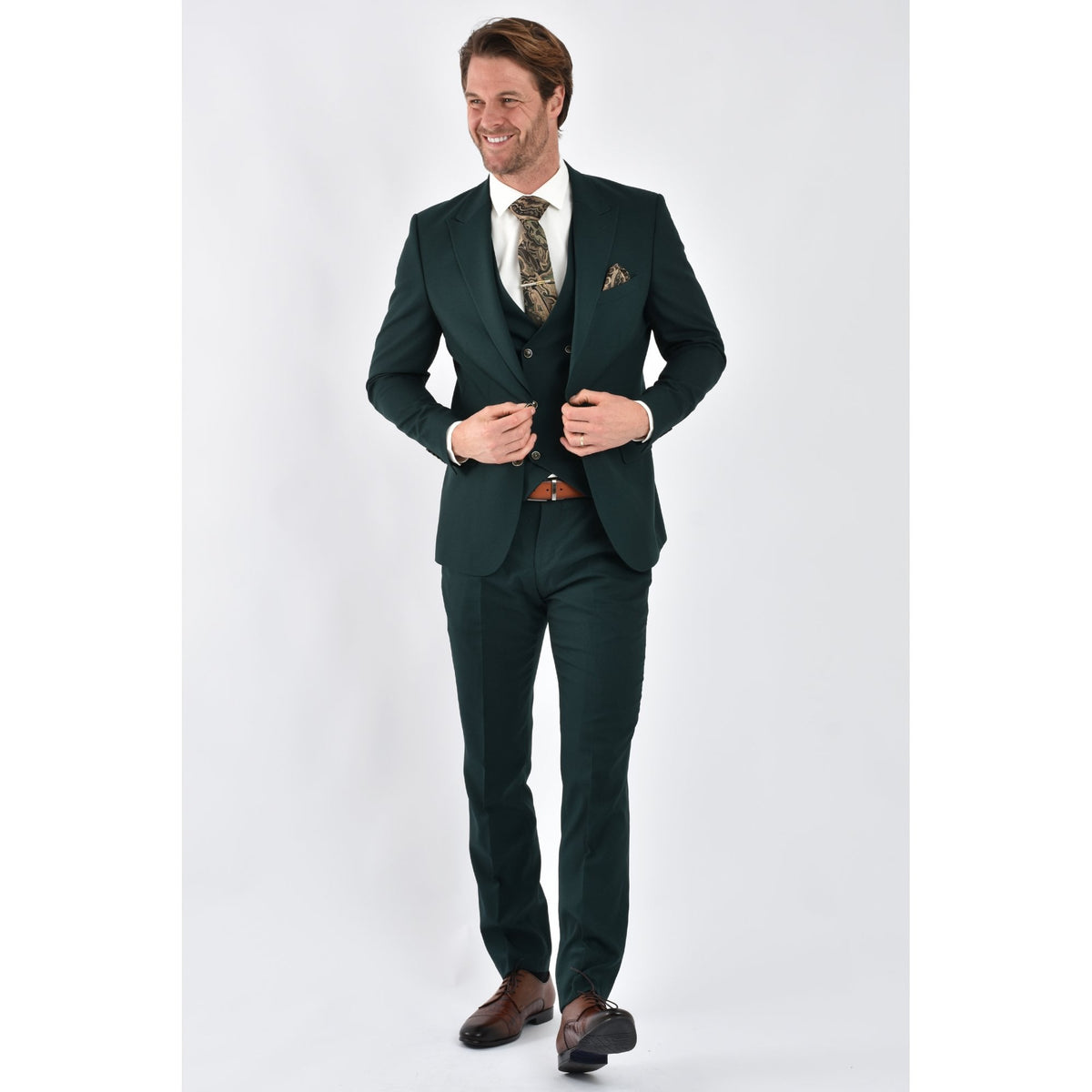 CB Napless Tailored Slim Fit Smooth Textured 3 Piece Suit - Green