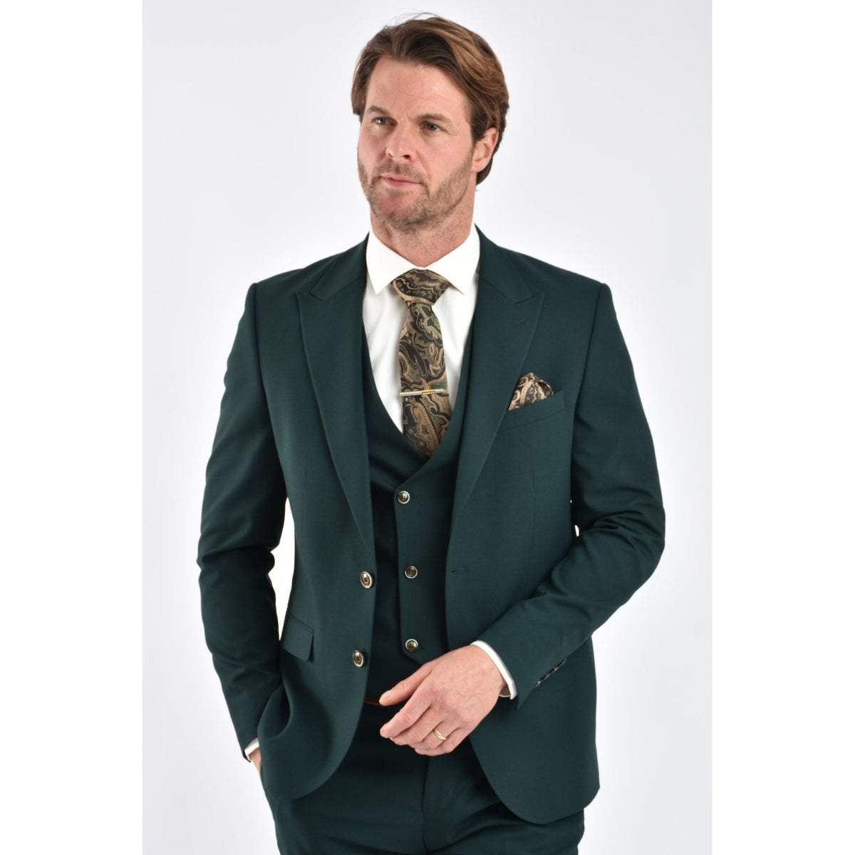 CB Napless Tailored Slim Fit Smooth Textured 3 Piece Suit - Green