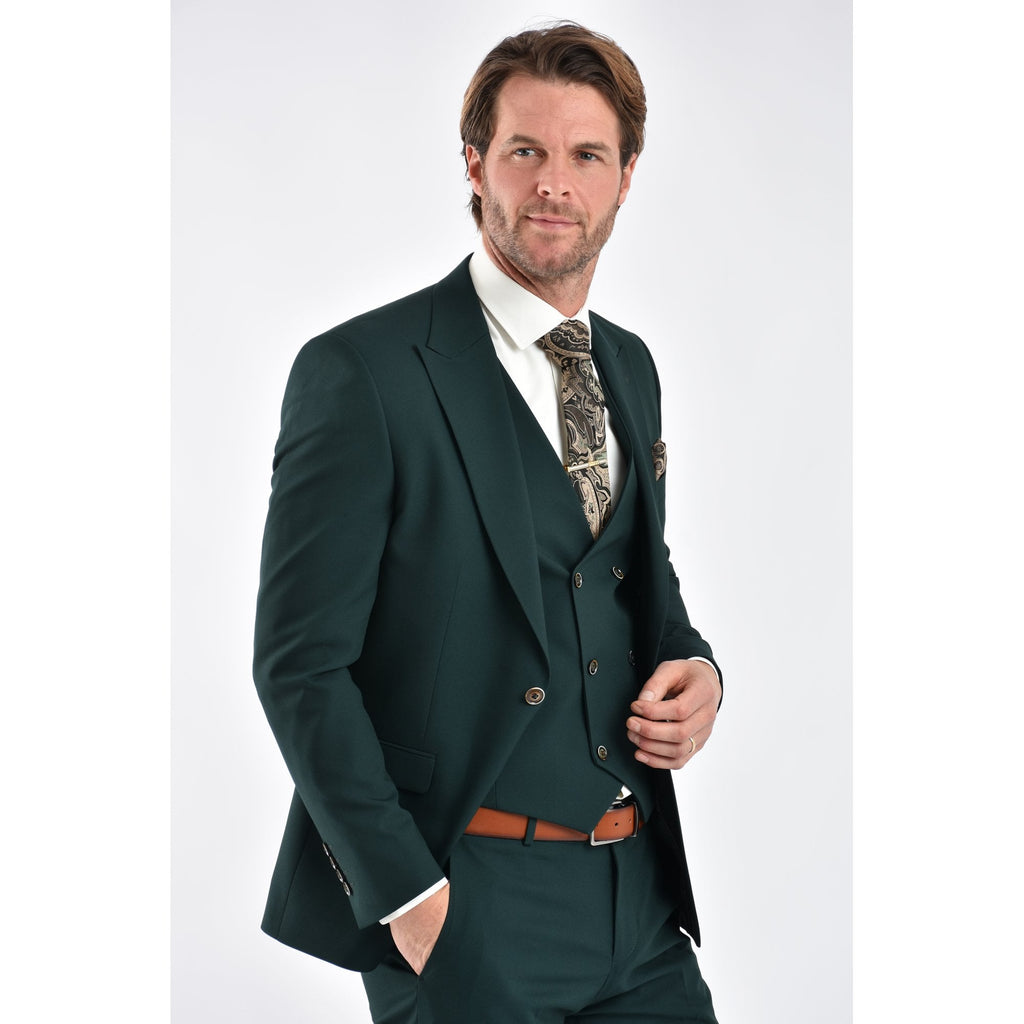 CB Napless Tailored Slim Fit Smooth Textured 3 Piece Suit - Green