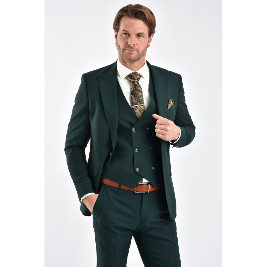 CB Napless Tailored Slim Fit Smooth Textured 3 Piece Suit - Green